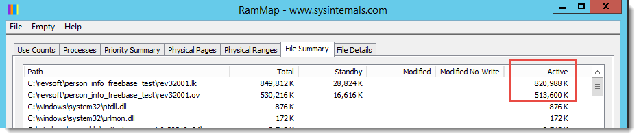 Click to Enlarge - Detailed view of mapped files in memory