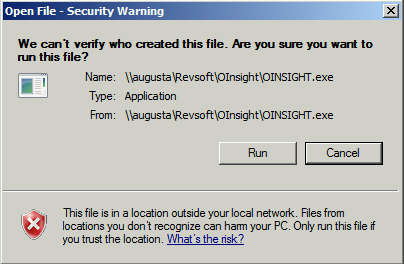 OInsight.exe File Security Warning Message